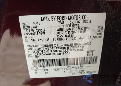 2011 Ford Edge Limited from USA, damaged, VIN 2FMDK4KC8BBB18501